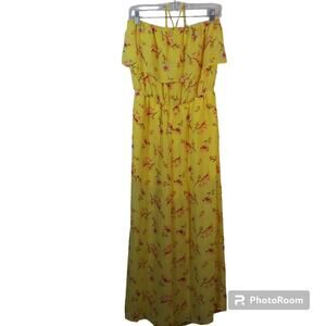 Naked Zebra Yellow Floral Halter Wide Leg Jumpsuit Size Small